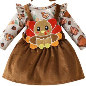 Adorable Turkey-Themed Kids Dress and Undershirt